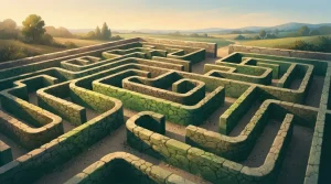 Geometrisches Labyrinth mit einem klar erkennbaren Ausgang
